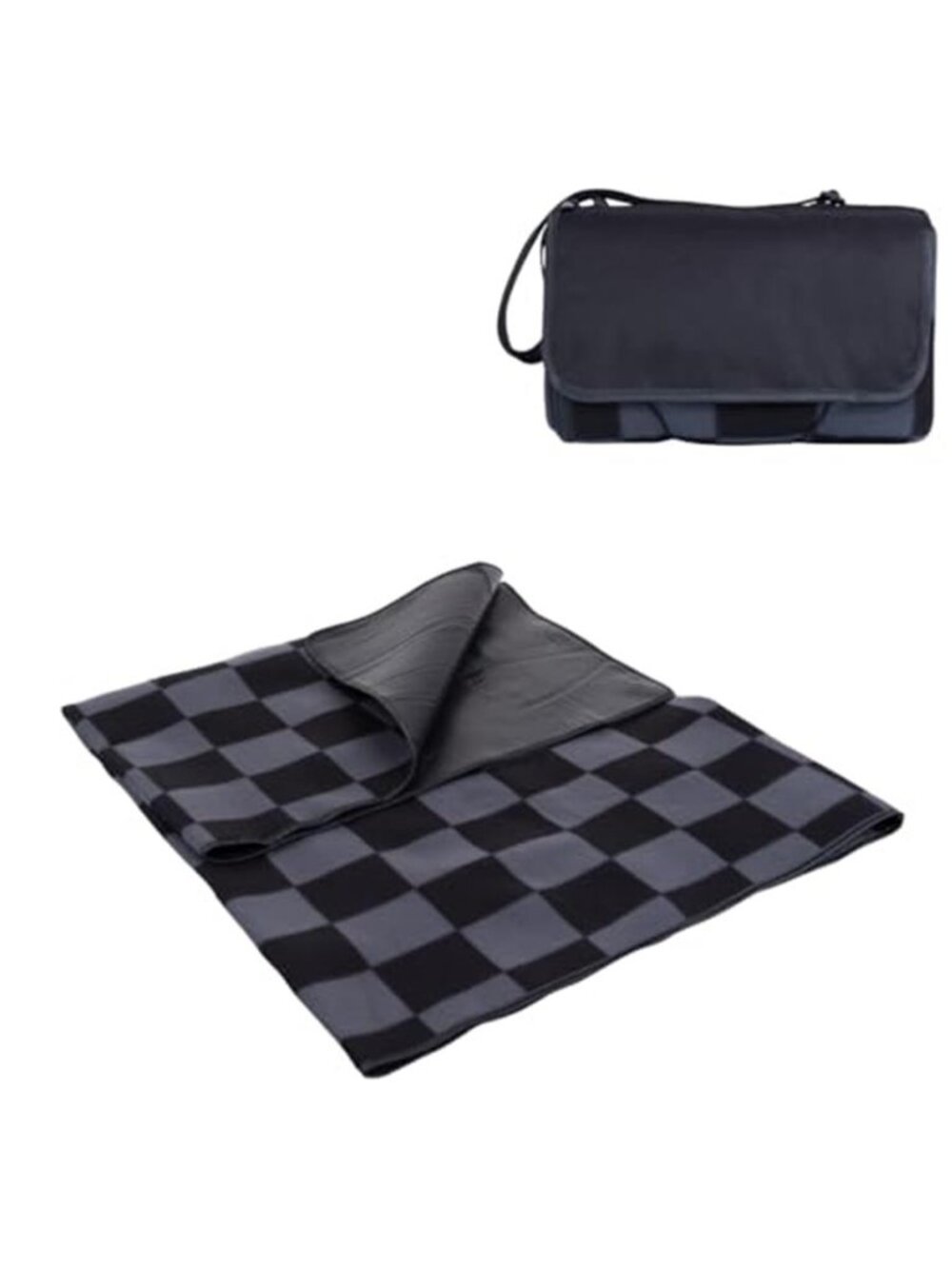 Waterproof Picnic Blanket Outdoor Fleece Beach Camping Foldable Black Checkered